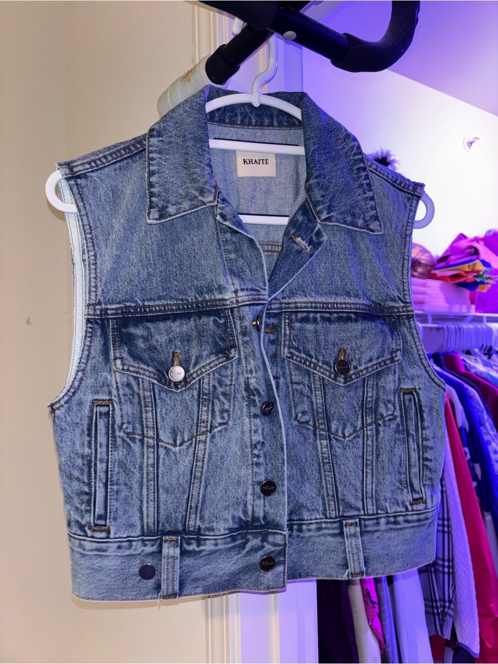 KHAITE Light Blue Stonewash Denim Vest - Picture 1 of 3